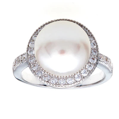 Sybella Sally -White freshwater & cubic zirconia pearl ring