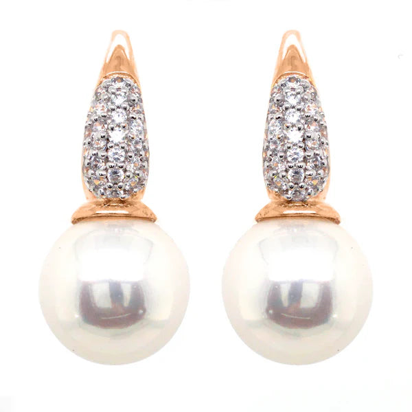 Sybella Erin White Pearl & Cubic Zirconia Rose Gold Hook Earrings