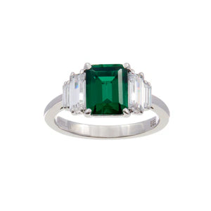 Sybella Sophie Sterling Silver Emerald Green and Clear CZ Baguette Ring