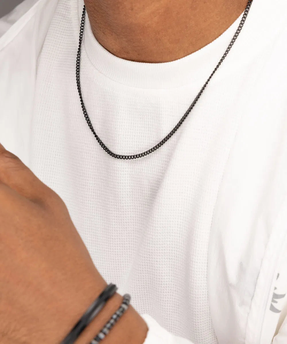 Pig & Hen Curb Chain Black Necklace