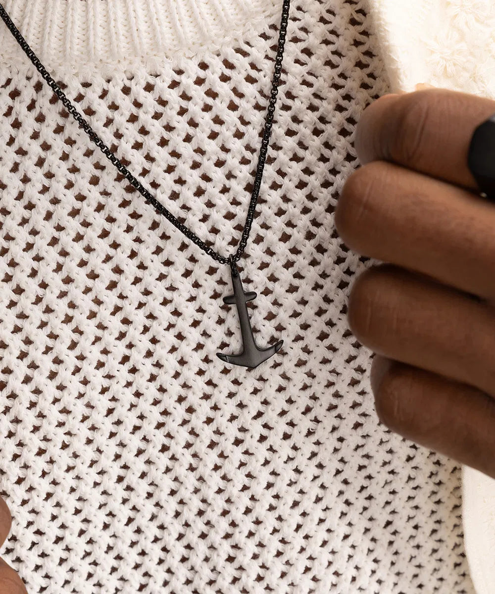 Pig & Hen Anchor Black Necklace