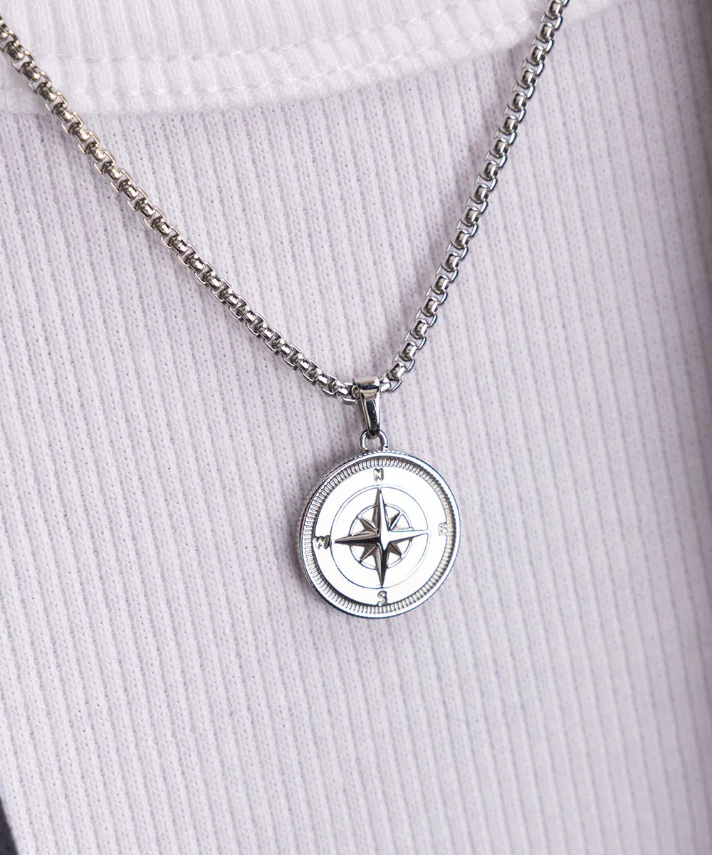 Pig & Hen Compass Rose Silver Necklace