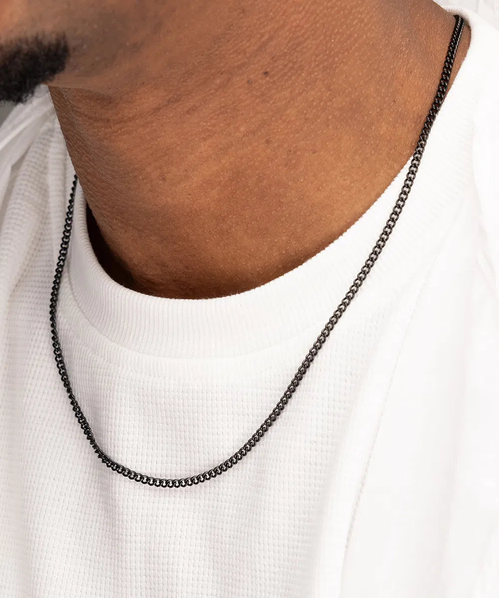 Pig & Hen Curb Chain Black Necklace