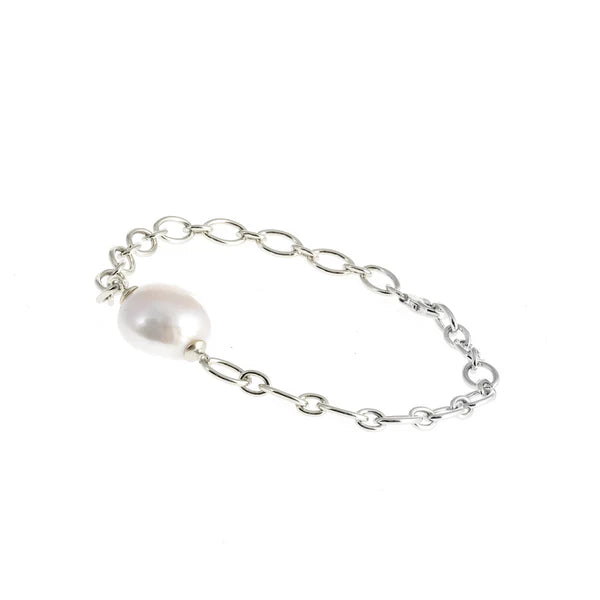 Sybella Carmen Silver Baroque Pearl Chain Bracelet