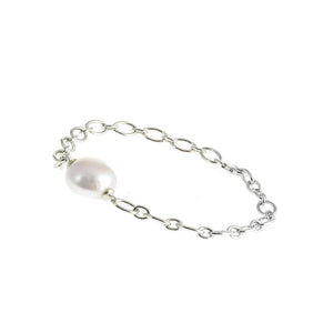 Sybella Carmen Silver Baroque Pearl Chain Bracelet