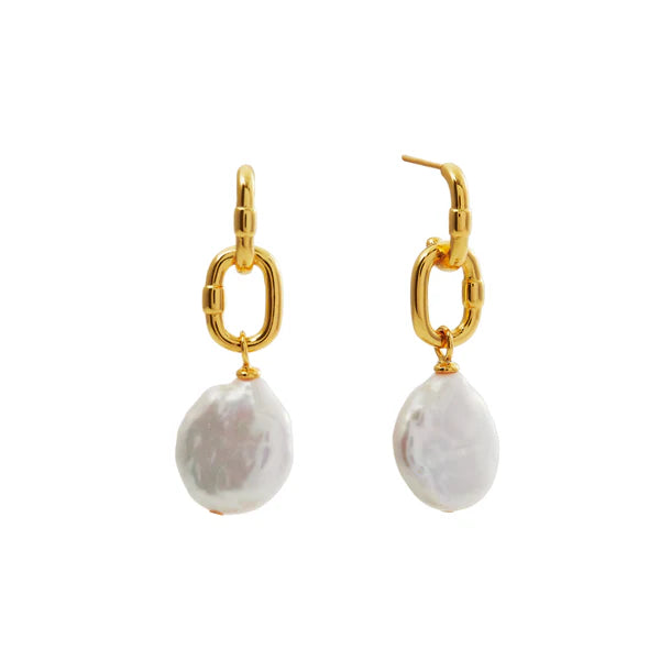 Sybella Mimi Freshwater Coin Pearl & Gold Link Drop Earrings