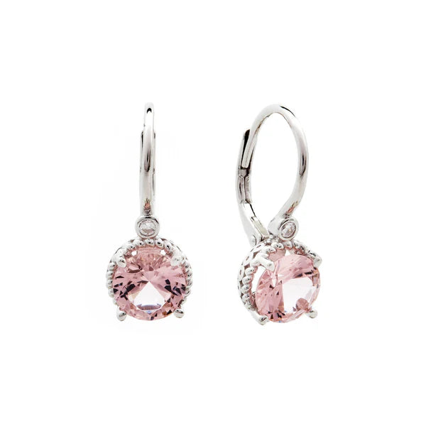 Sybella Siobhain Silver Pink Cubic Zirconia Hook Earrings