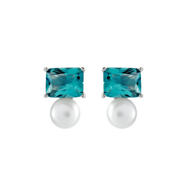 Sybella Chanelle Green Rectangle & Pearl Earrings