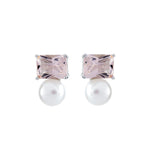 Sybella Chanelle Pink Rectangle & Pearl Earrings