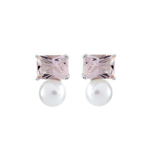 Sybella Chanelle Pink Rectangle & Pearl Earrings