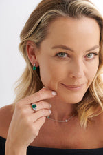 Sybella Sophie Sterling Silver Emerald Green and Clear CZ Baguette Ring