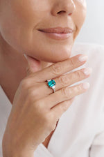 Sybella Sasha Sterling Silver Green and Clear Baguete Ring