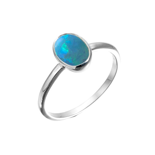 Von Treskow Sterling Silver Oval Blue Czelline Opal Ring