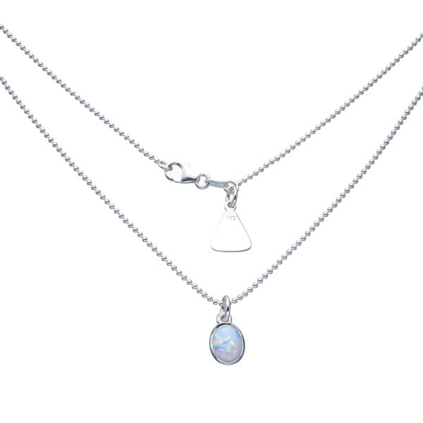 Von Treskow Sterling Silver Oval White Czelline Opal Necklace