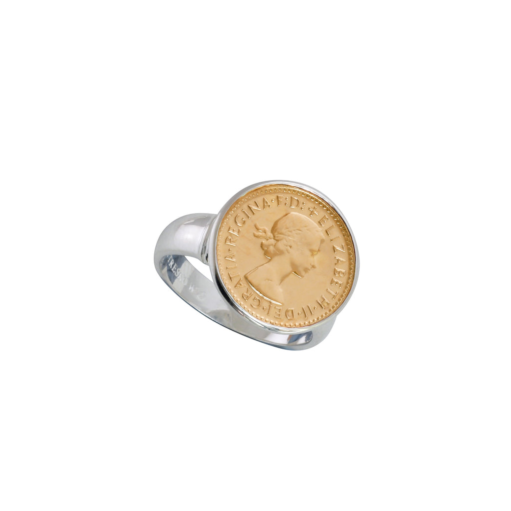 Von Treskow Sterling Silver and Gold Plated Three Pence Ring