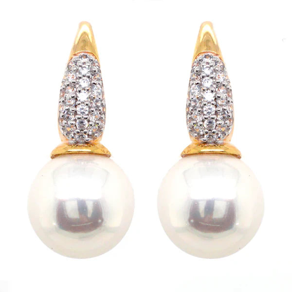 Sybella Erin White Pearl & Cubic Zirconia Gold Hook Earrings