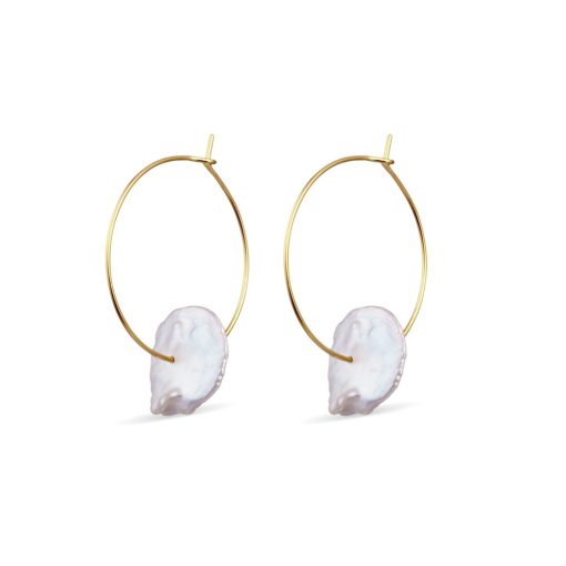 Stainless Steel Gold Plated Freshwater Pearl Hoop Earrings