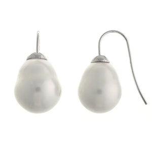 Sybella Callie Large Baroque White Pearl & Silver Hook Earrings