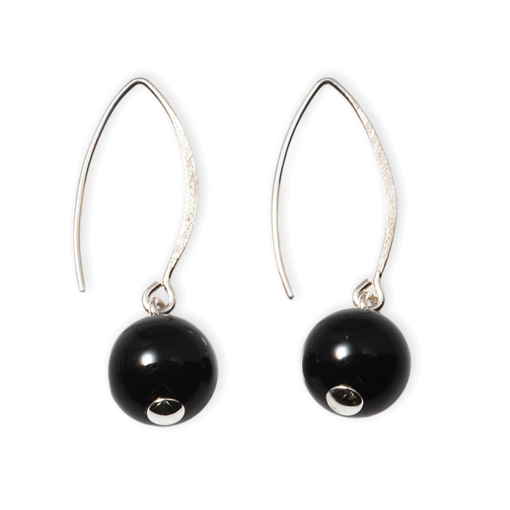 Sterling Silver Black Agate Drop Earrings