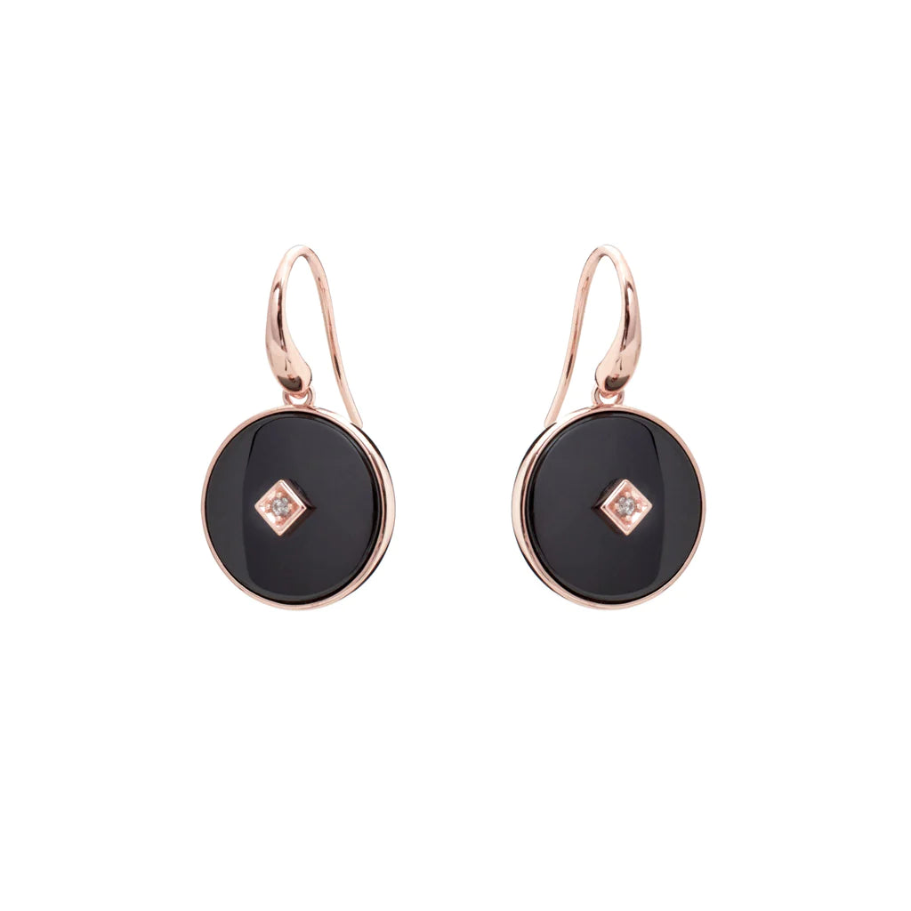 Sybella E2664-BRG Rose Gold & black ceramic with cz centrepiece hook earring