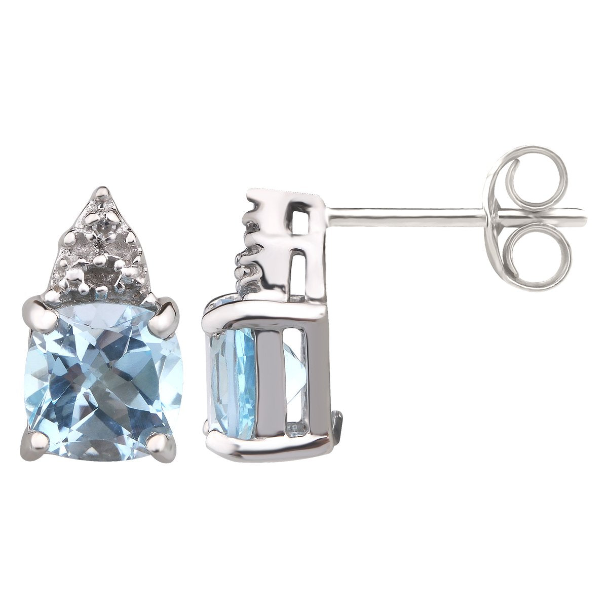 Sterling Silver Blue Topaz & Diamond Stud Earrings