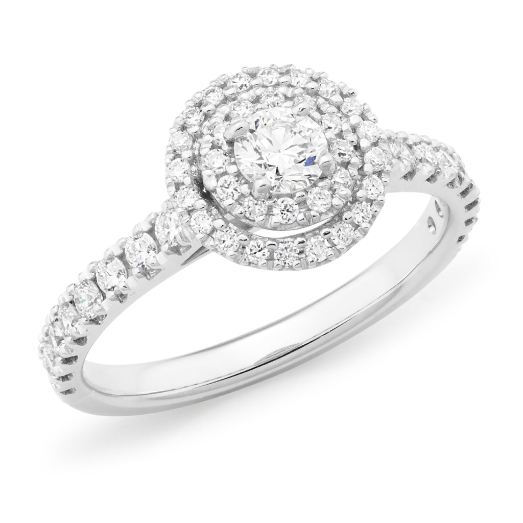 18ct White Gold 0.74ct Diamond Halo Engagement Ring