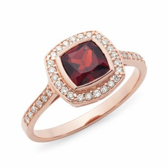 Garnet & Diamond Claw/Bead Set Dress Ring