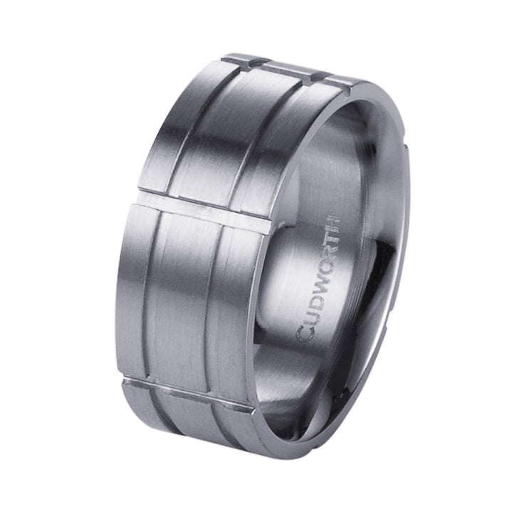 Brushed Stainless Steel Indented Grid Ring