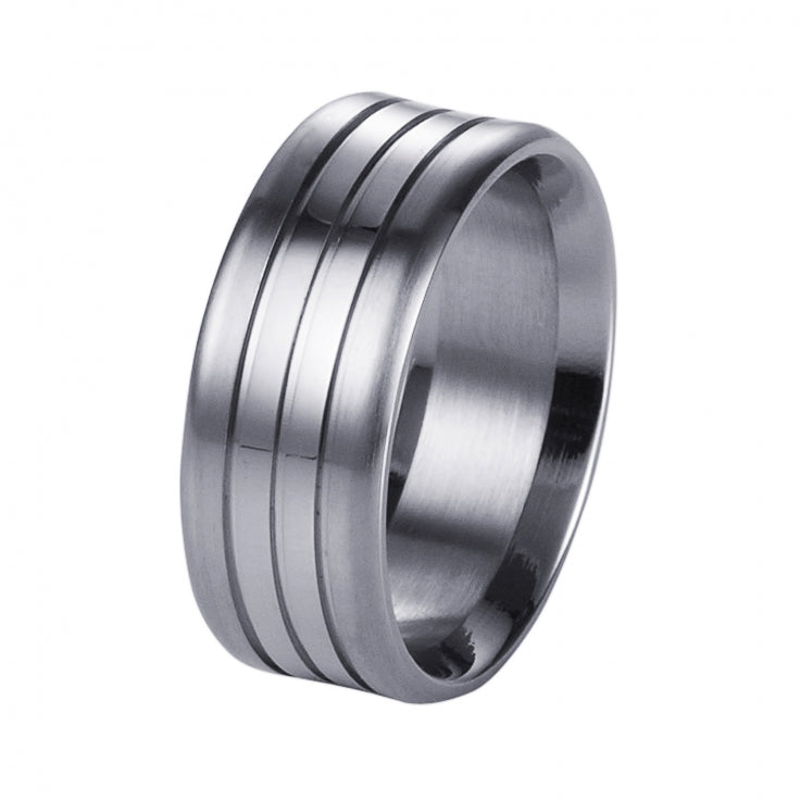 Brushed Stainless Steel Ring with Double Polished Centre Bands