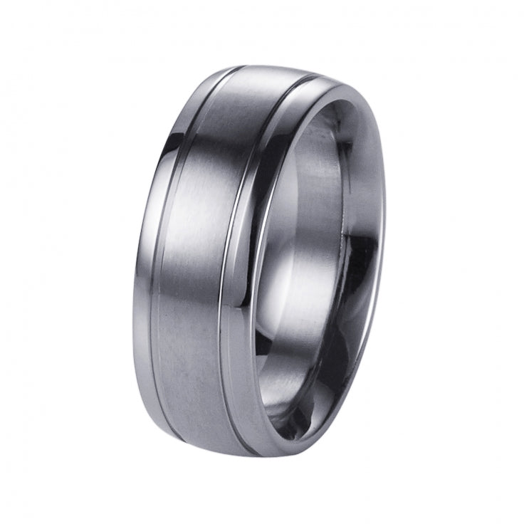 Polished Stainless Steel Ring with a Brushed Centre Band