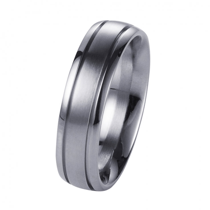 Brushed Stainless Steel Ring with Polished Centre Band