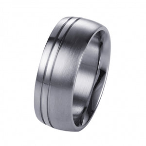 Brushed Stainless Steel Ring with Polished Steel Band