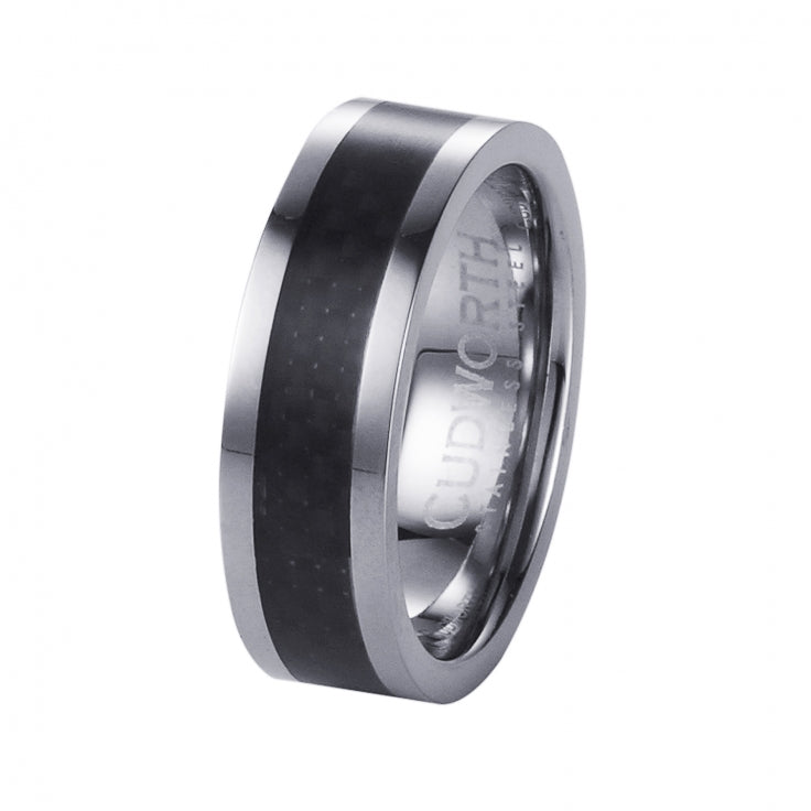 Polished Stainless Steel Ring with Black Carbon Fibre Inlay