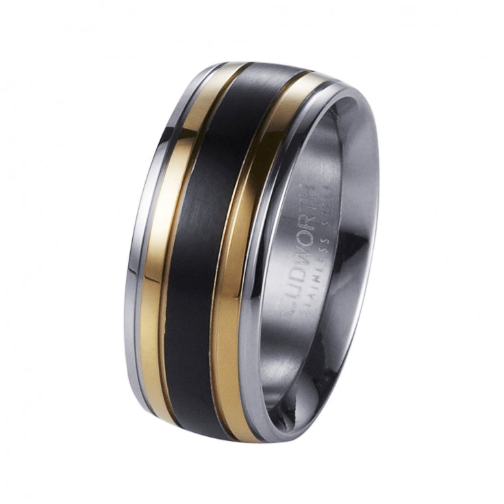 Polished Stainless Steel, Ion Plated Gold and Matt IP Black Ring