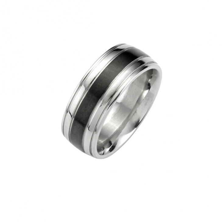 Stainless Steel Ion Plated Black Center-Band Ring