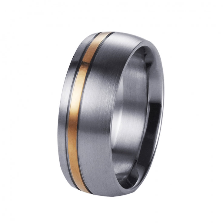 Brushed Stainless Steel Ring With Polished Ion Plated Rose Gold Band