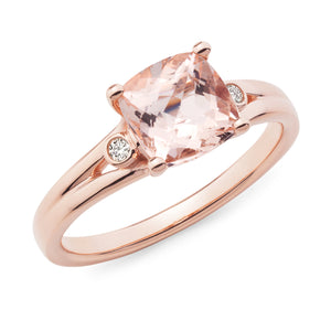 9ct Rose Gold Morganite & Diamond Claw Set Dress Ring