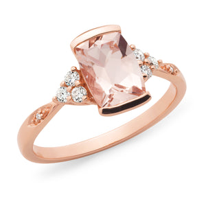 9ct Rose Gold Morganite & Diamond End Set Dress Ring