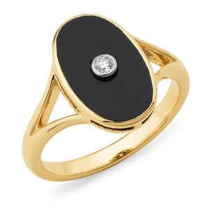 Onyx & Diamond Bezel Set Dress Ring