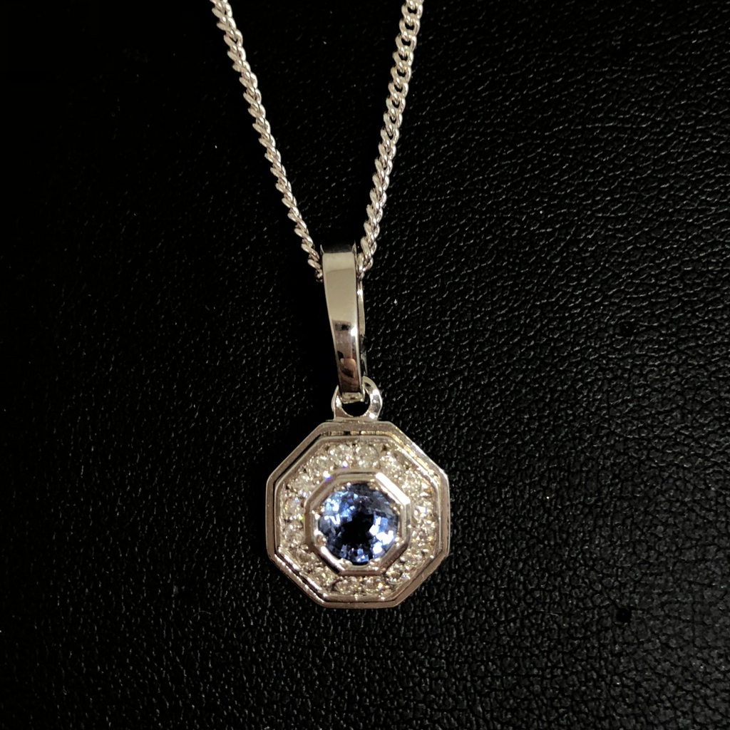 Hexagonal Diamond and Sapphire Enhancer Pendant