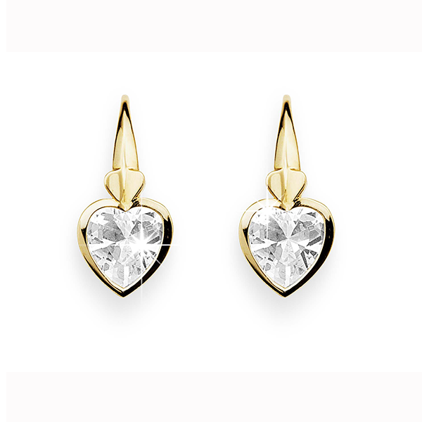 9ct Cubic Zirconia Heart Drop Earrings