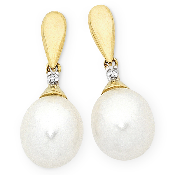 9ct Gold Freshwater Pearl & Diamond Earrings