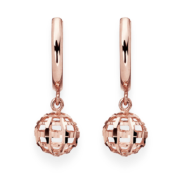 9ct Rose Gold Huggie With Ball Earrings