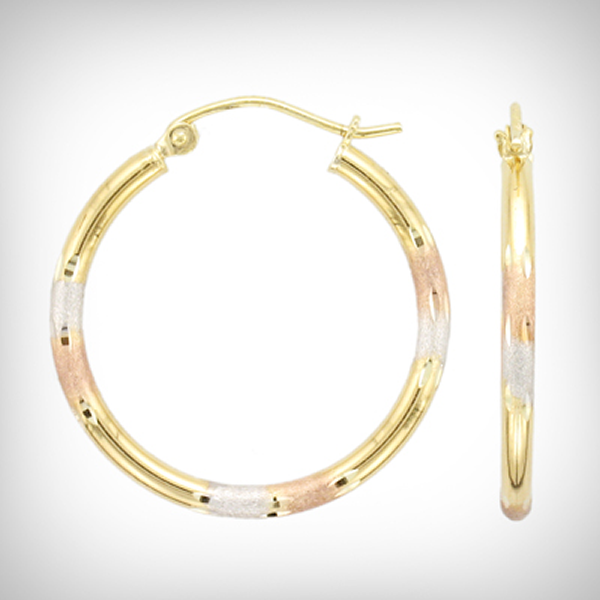 9ct 3-Tone Gold-Bonded Silver Hoop Earrings