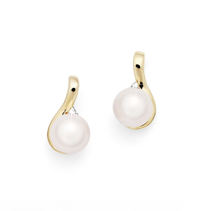9ct Gold Pearl & Diamond Stud Earrings
