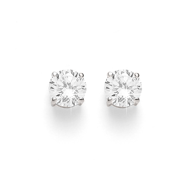 Sterling Silver 6mm Round 4 Claw Set Cubic Zirconia (CZ) Studs