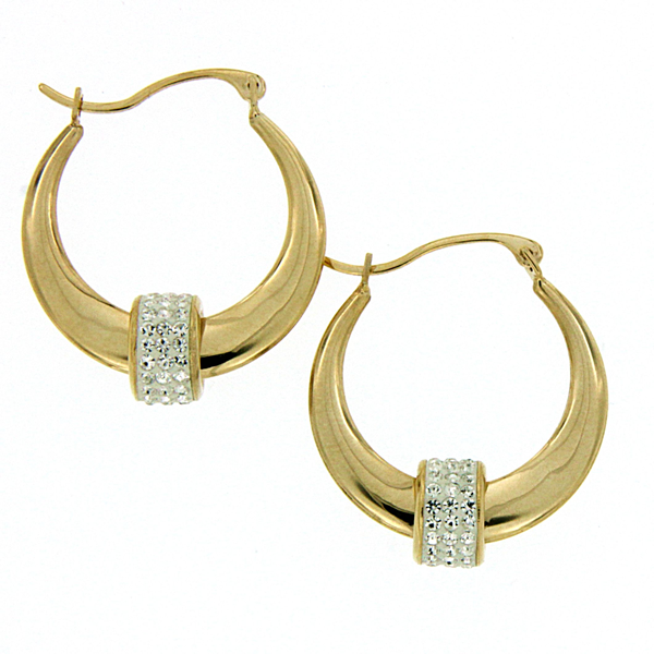 9ct Gold-Bonded Silver Tapered Hoops With Cubic Zirconia Ring