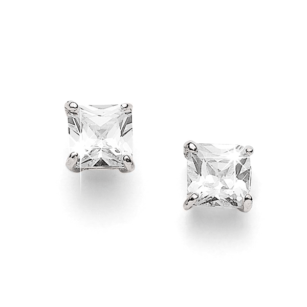 Sterling Silver 8mm Square Cubic Zirconia Stud Earrings
