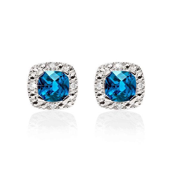 9ct White Gold London Blue Topaz and Diamond Stud Earrings
