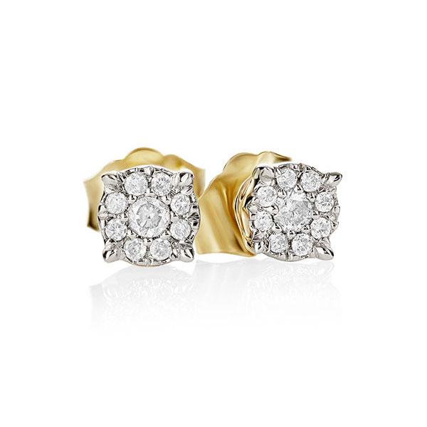 9ct Yellow Gold 0.10ct Diamond Set Cluster Studs